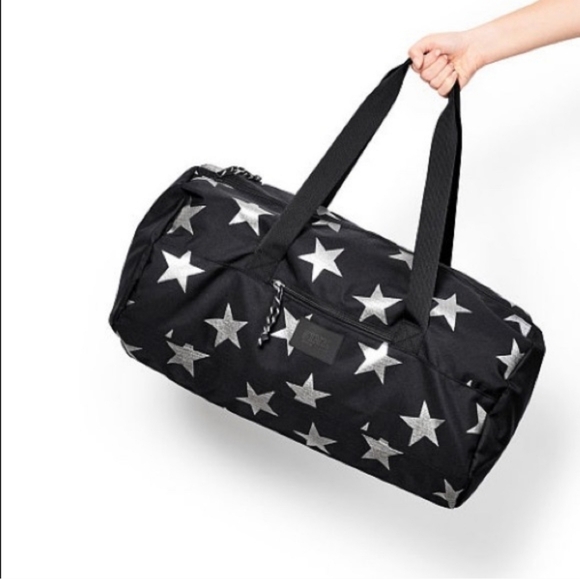 PINK Victoria's Secret Handbags - Victoria's secret PINK black silver stars large duffle bag travel bag